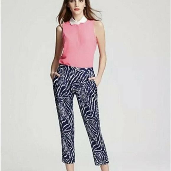 ❌SOLD❌ Lilly Pulitzer Women’s Peggy Zebra Print Blue White Pants Size 4 - Picture 2 of 12